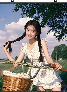 青春洋溢的少女田野骑自行车卷轴挂画房间宿舍墙上装饰美观挂画