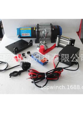 厂家生产电动绞盘4000lb防水强劲便携越野钢丝绳遥控型
