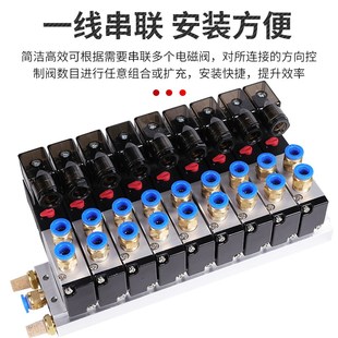 08二位五通气阀220V底座气缸换向24V控制阀岛 气动电磁阀组4V210