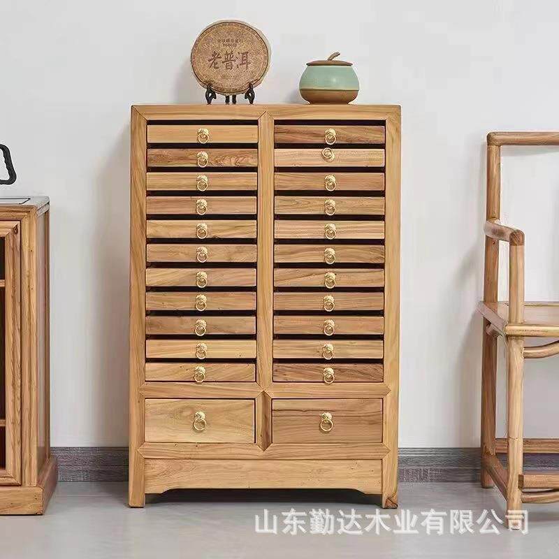 老榆木普洱茶柜茶饼储物柜多层抽屉茶具收藏柜复古茶叶展示收纳柜
