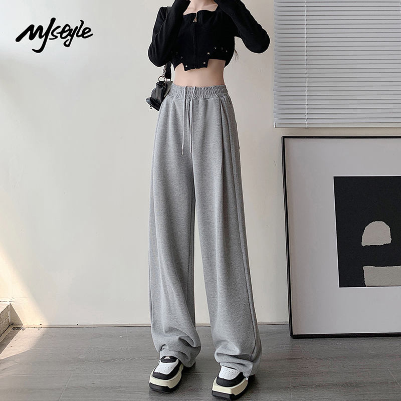 MJ STYLE浅灰色运动裤女2025秋季新款休闲裤小个子直筒裤宽松卫裤