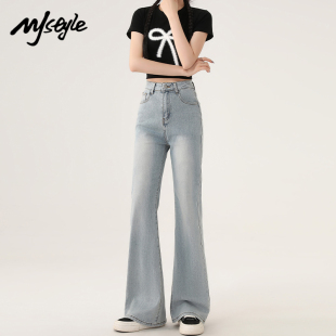 女2025秋季 复古水洗蓝牛仔裤 款 裤 子小个子宽松直筒裤 STYLE美式