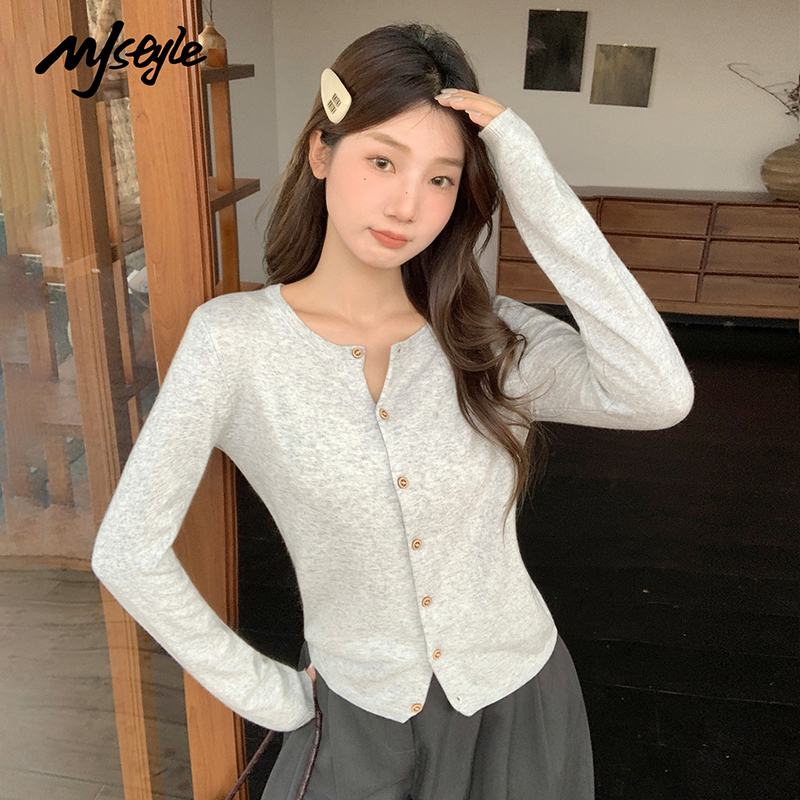 MJ STYLE韩系排扣针织开衫女2025秋季新款上衣小众设计感打底衫