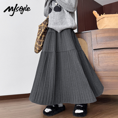 MJSTYLE复古针织百褶裙半身裙女