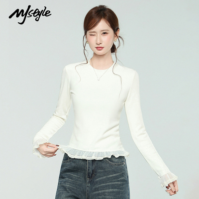 MJSTYLE米白色长袖内搭上衣女