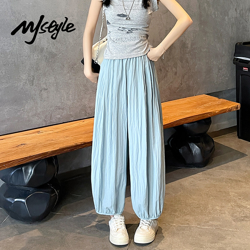 MJ STYLE夏季凉感冰丝阔腿裤女2026年夏季新款小个子花苞休闲裤子