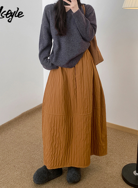 MJ STYLE肌理感花苞半身裙女2026春季新款显瘦高腰灯笼长款伞裙