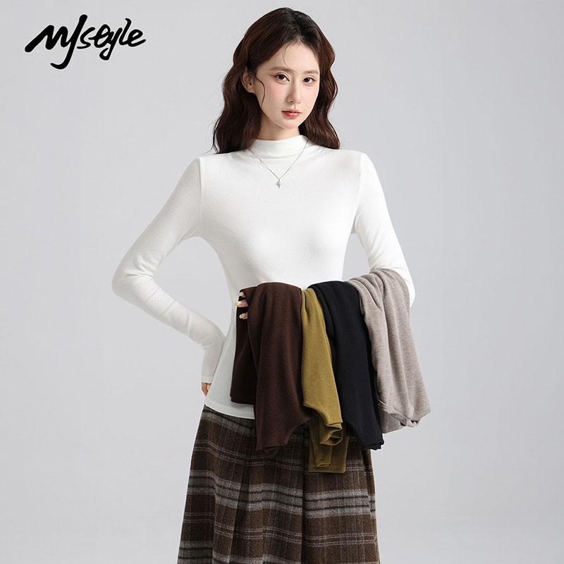 MJSTYLE秋冬半高领纯色打底衫女