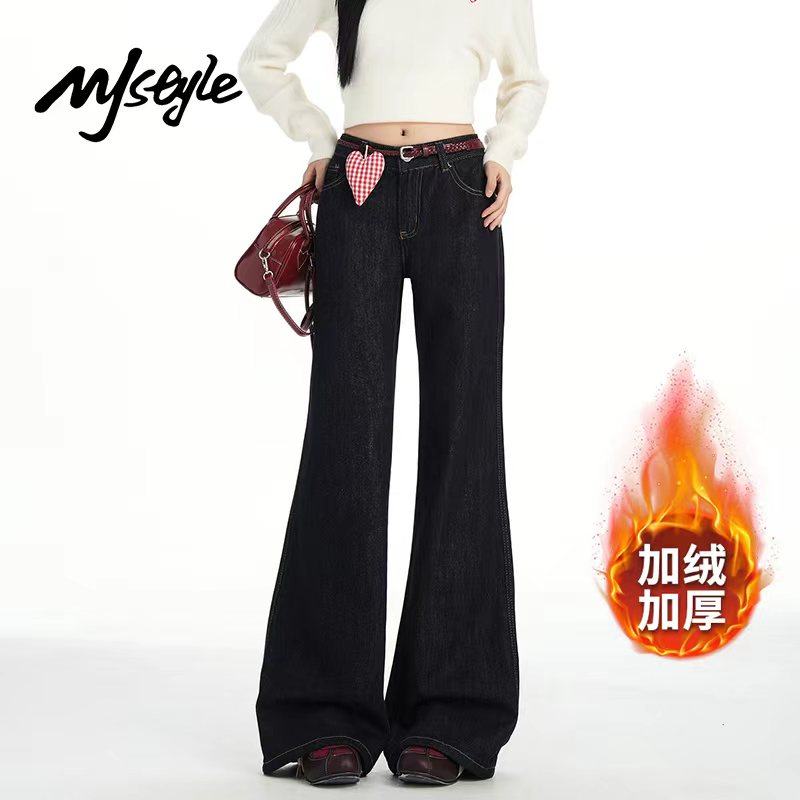 MJSTYLE美式加绒微喇牛仔裤女