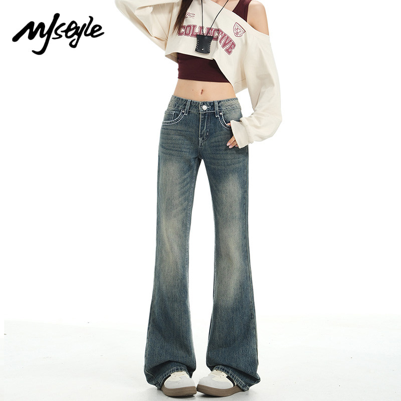 MJ STYLE美式复古微喇牛仔裤女2025秋新款直筒裤高腰小个子喇叭裤
