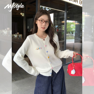 宽松长袖 上衣女2025秋冬款 外穿毛衣外套 STYLE米白圆领针织开衫