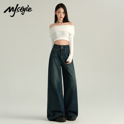 MJSTYLE美式复古宽松阔腿牛仔裤