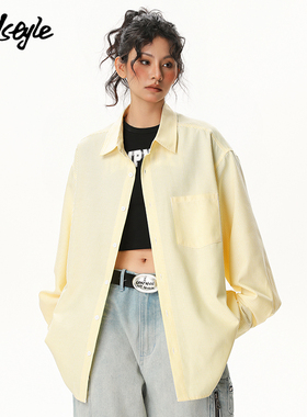 MJ STYLE衬衫外套女2025春款百搭宽松叠穿POLO领外套条纹情侣衫潮