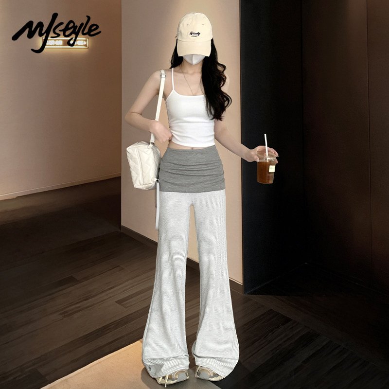 MJSTYLE灰色条纹屁帘微喇裤女