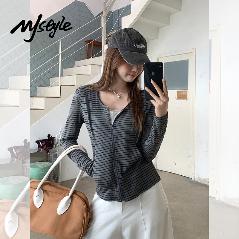 MJSTYLE拉链长袖连帽开衫外套女