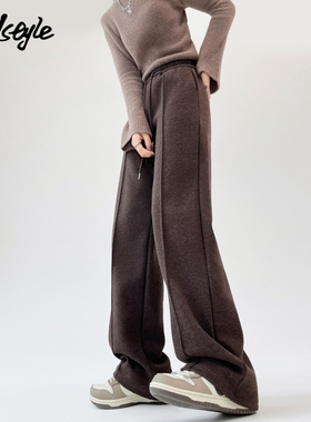 MJ STYLE窄版休闲直筒裤女2025春季新款高腰显瘦宽松毛呢直筒裤子