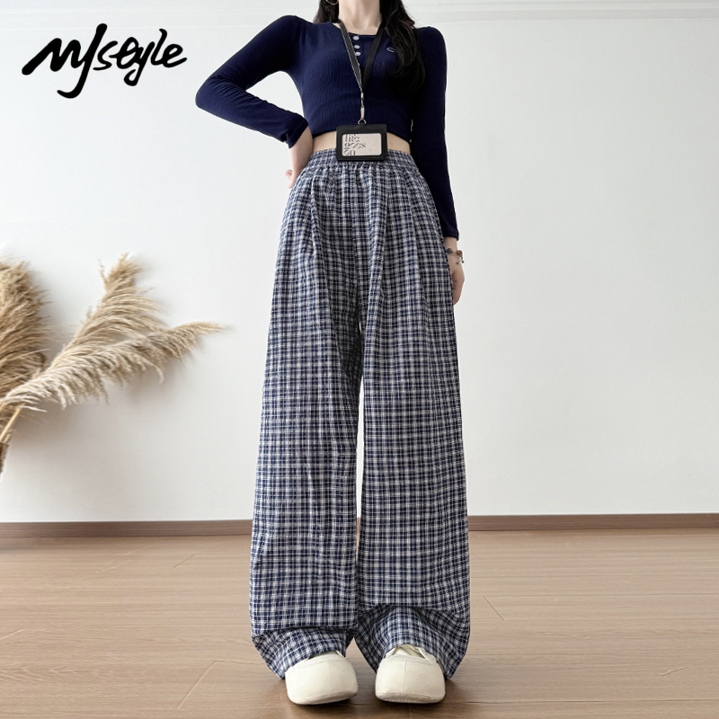 MJSTYLE复古格子阔腿裤女2025