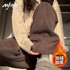MJ STYLE咖啡色高腰阔腿裤女2025秋冬新款百搭休闲灯芯绒直筒裤子