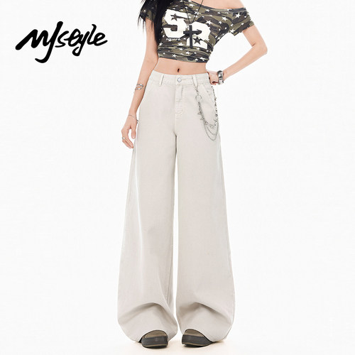 MJSTYLE美式潮流白色牛仔裤女
