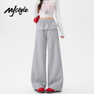 MJSTYLE蕾丝荷叶边运动卫裤女