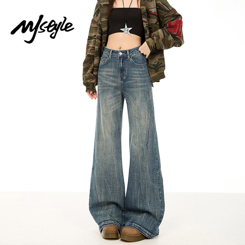 MJ STYLE复古微喇阔腿牛仔裤女2026春季新款辣妹宽松不贴腿喇叭裤,女装/女士精品,牛仔裤,淘宝优惠券,粉丝福利购,淘宝优惠卷