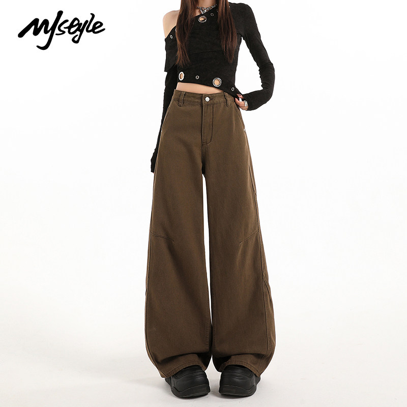 MJ STYLE美拉德棕咖色阔腿牛仔裤女2025冬季新款宽松显瘦直筒裤子,女装/女士精品,牛仔裤,淘宝优惠券,粉丝福利购,淘宝优惠卷