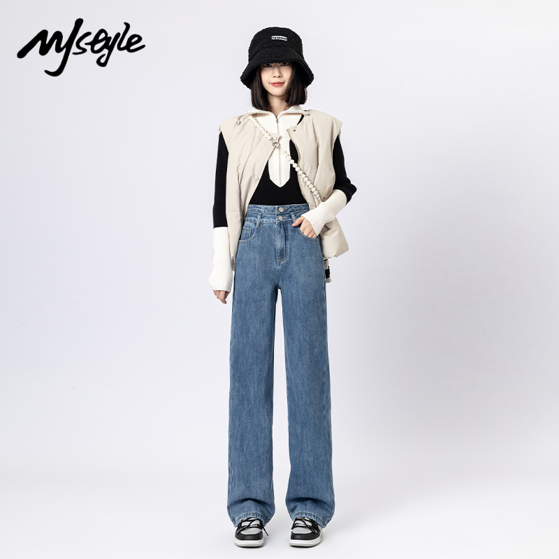 MJSTYLE高腰阔腿牛仔裤长裤高腰