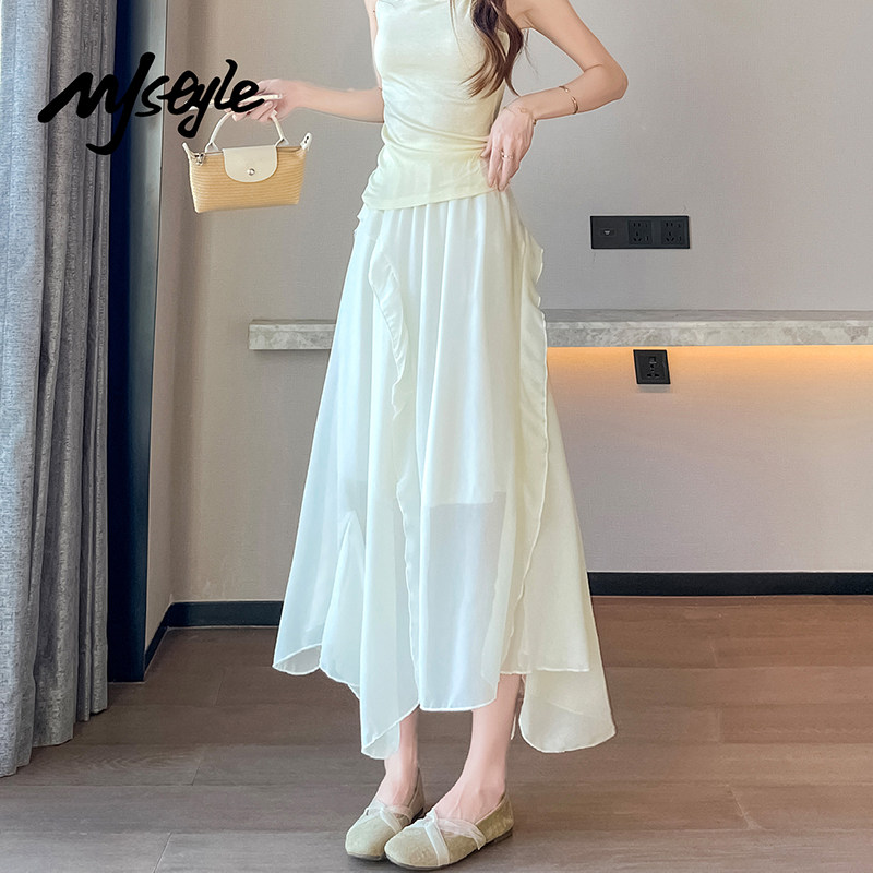 MJSTYLE不规则白色半身裙女