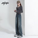 STYLE阔腿牛仔裤 小个子拖地长裤 女2025秋新款 直筒裤 高腰窄版