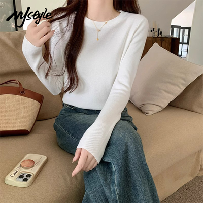 MJSTYLE纯色针织打底衫上衣女