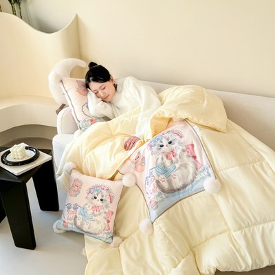 波斯猫 抱枕被子两用午睡毯子空调枕头被2025新款车载靠枕二合一