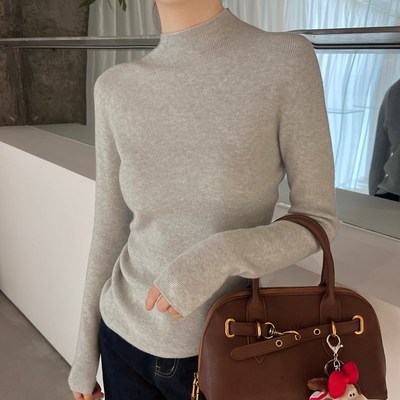 克莱因蓝色半高领打底衫女款内搭秋冬新款宝蓝色毛衣针织长袖上衣