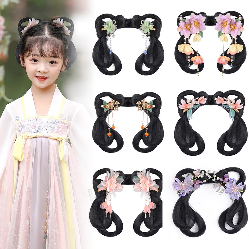 儿童古装汉服假发头饰一体式懒人发包假发包古风造型发髻女童发饰