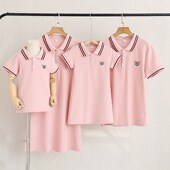 一家三口夏季 短袖 t恤2023新款 polo衫 母女连衣裙全家装 高端亲子装