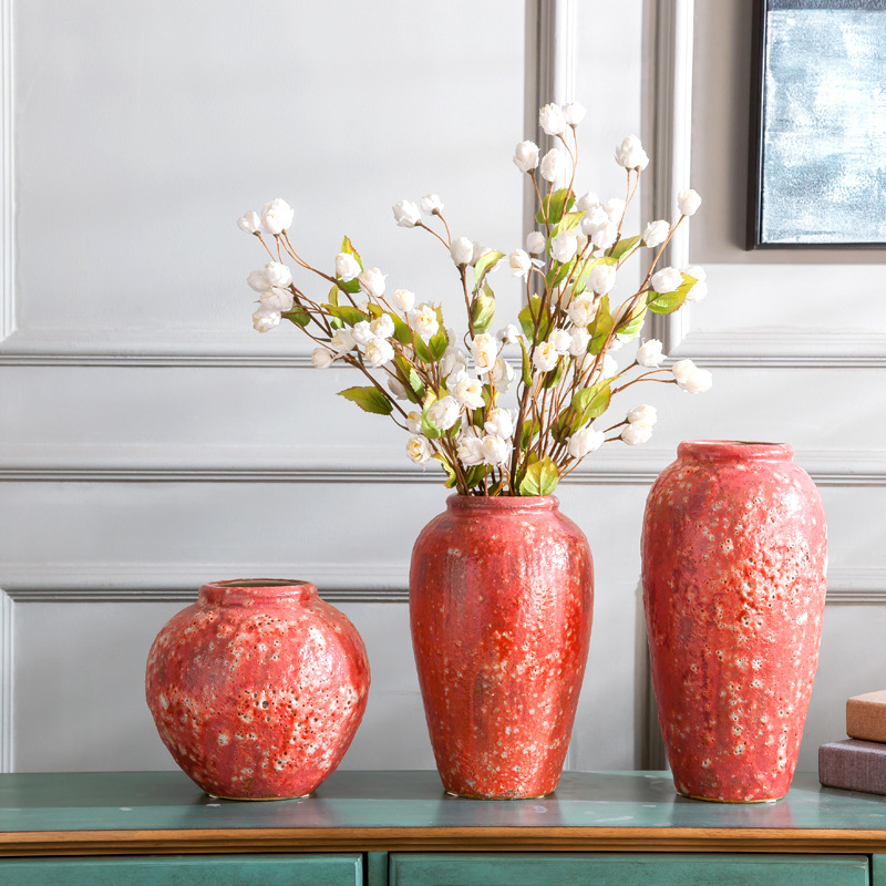 景德镇台面落地花瓶三件套酒店家居软装饰品干花插花花瓶陶瓷摆件