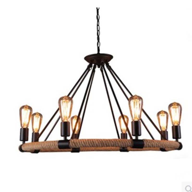 loft美式客厅复古创意个性灯具酒吧台咖啡厅工业风麻绳服装店吊灯