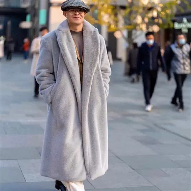 男秋冬大衣保暖皮衣环保仿皮草加棉绒大码宽松过膝毛绒外套风衣潮