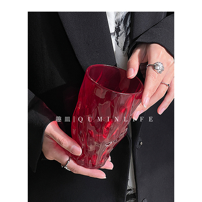 Qumin 波光粼粼 水波潋滟手工彩色玻璃水杯小众茶杯果汁咖啡牛奶