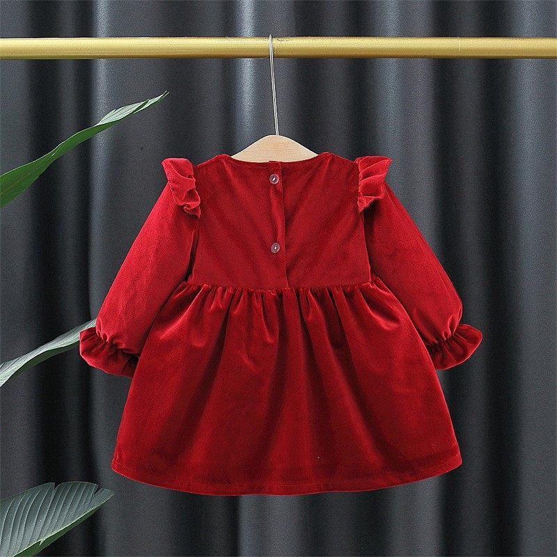 1-3岁女童洋气连衣裙秋冬季2宝宝红色公主裙婴儿周岁加绒礼服裙子