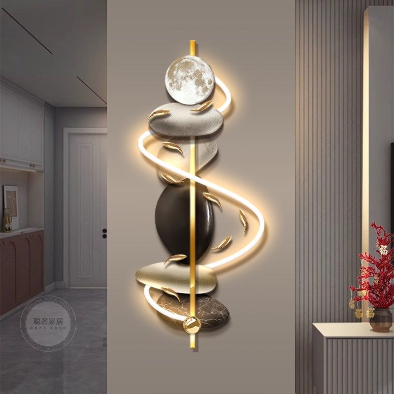 石来运转客厅格栅装饰挂件画九鱼图电视背景墙高级感灯画玄关挂画