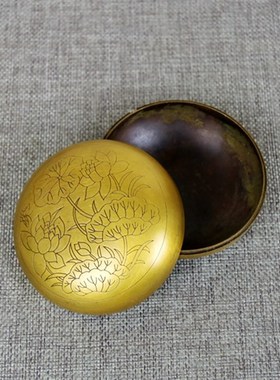 铜印泥盒纯铜仿古大号小号纯铜印盒文房四宝用品铜墨盒书法用品