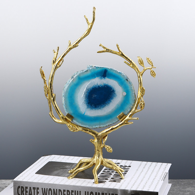 样板房家居摆件天然玛瑙水晶酒店装饰品简约抽象新中式博古架铜树,家居饰品,装饰摆件,淘宝优惠券,粉丝福利购,淘宝优惠卷