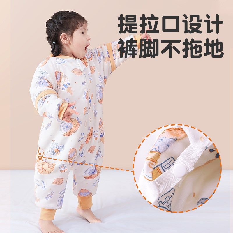 婴儿童秋冬款睡袋加厚恒温新生拉链式纯棉防踢被神器宝宝连体睡衣