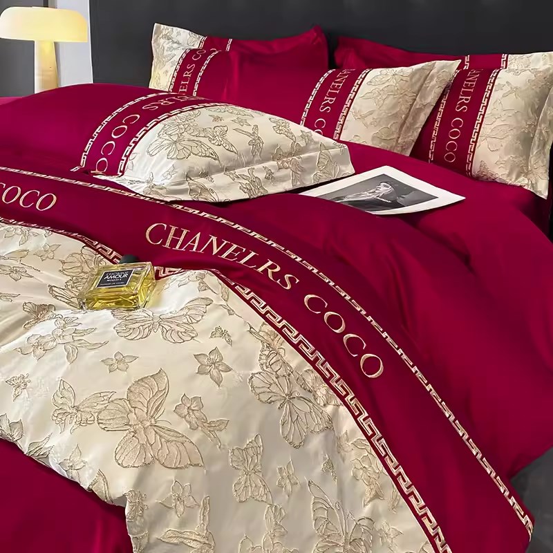 高档中式婚庆四件套大红色床单被套纯棉结婚床上用品婚房陪嫁喜被