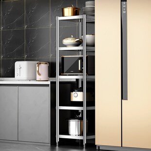 不锈钢厨房置物架落地储物架30cm宽35/40/45/50微波炉收纳锅架子