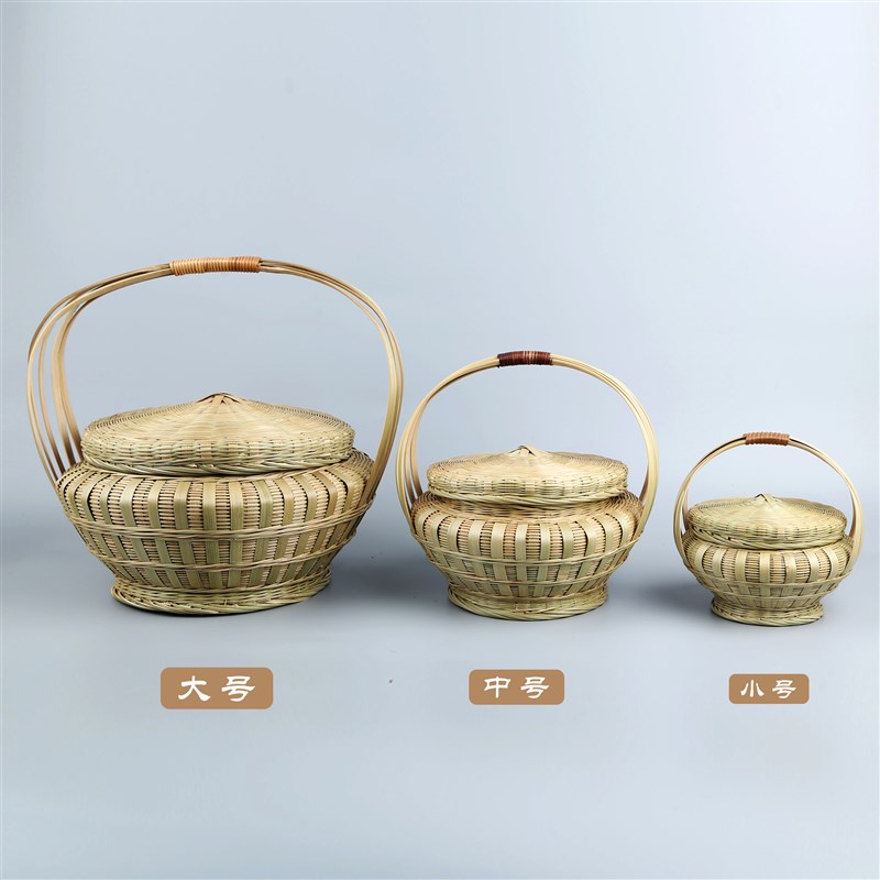 竹编小提篮 野炊户外小篮子收纳小竹篮点心篮网格提手篮演出道具
