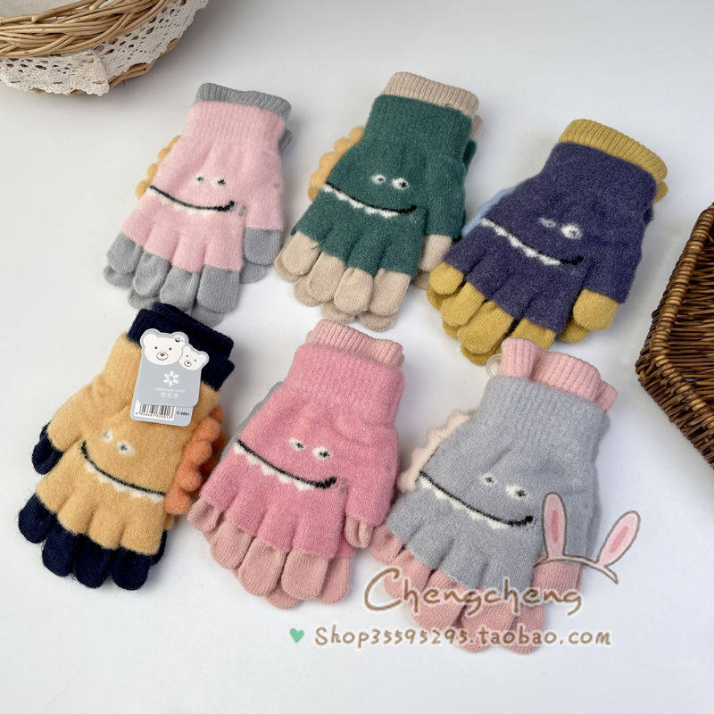 包邮雪花秀冬季新款男女宝宝婴儿童挎脖保暖加绒分指连指多色手套