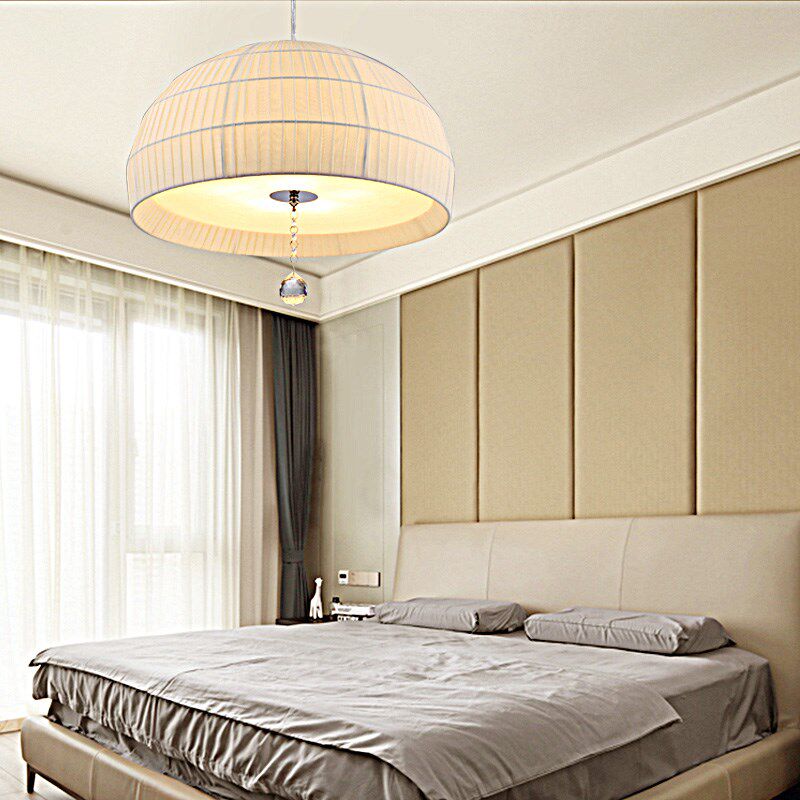 美式简约餐厅吊灯布艺温馨卧室儿童房北欧创意田园鱼线餐桌水晶灯