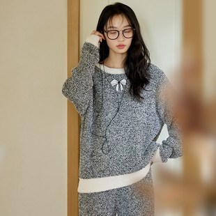 微醺小姐睡衣女套装半边绒冬款2024新款冬季加绒蝴蝶结保暖家居服
