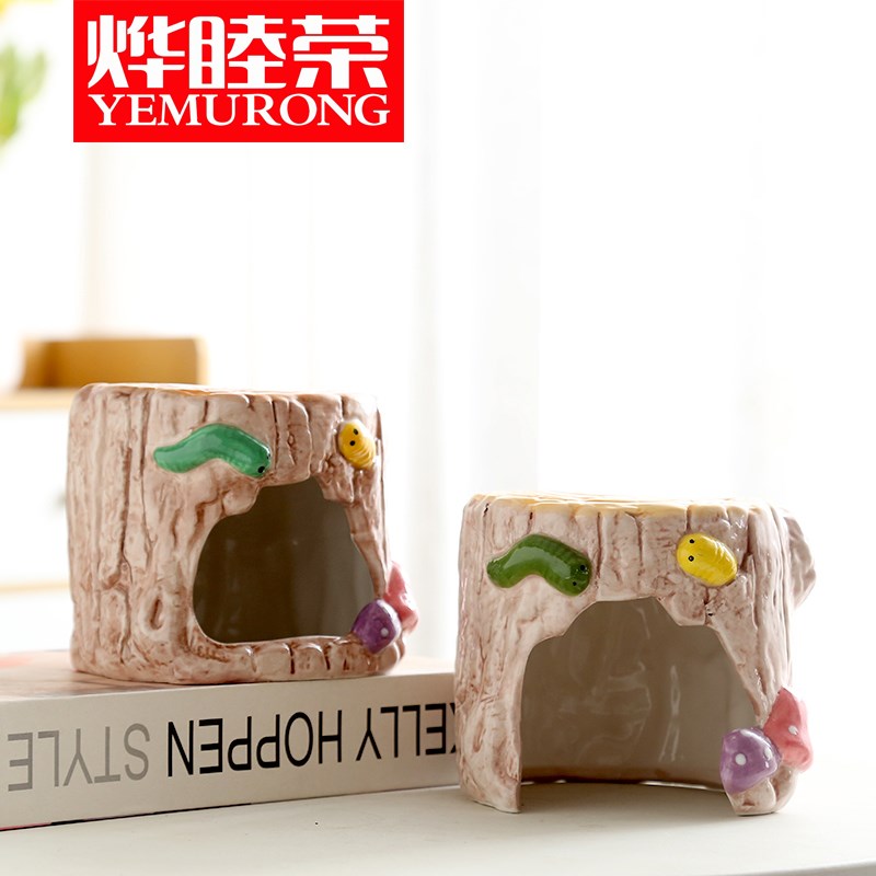 陶瓷仓鼠窝金丝熊窝小鱼小虾蟹守宫无底南瓜窝宠物通用鱼缸躲避屋